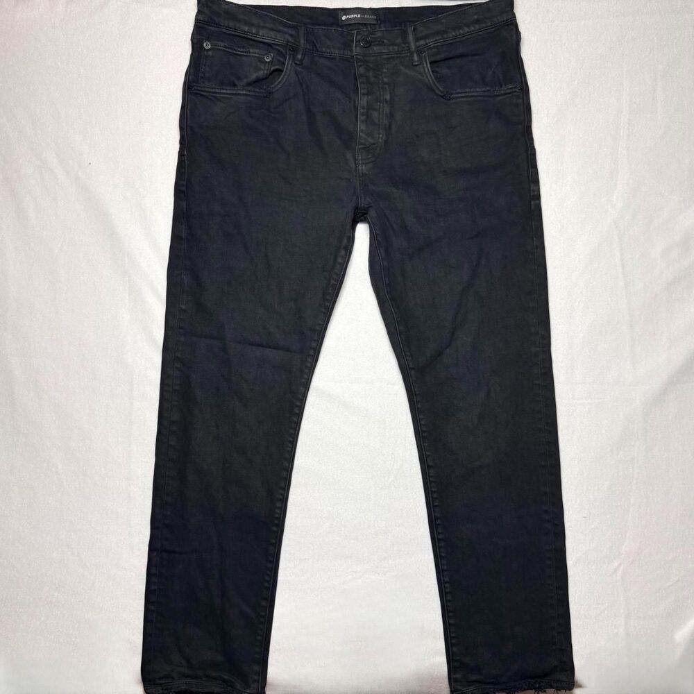 purple brand style P001 black resin 3/D low rise skinny jeans size 38”